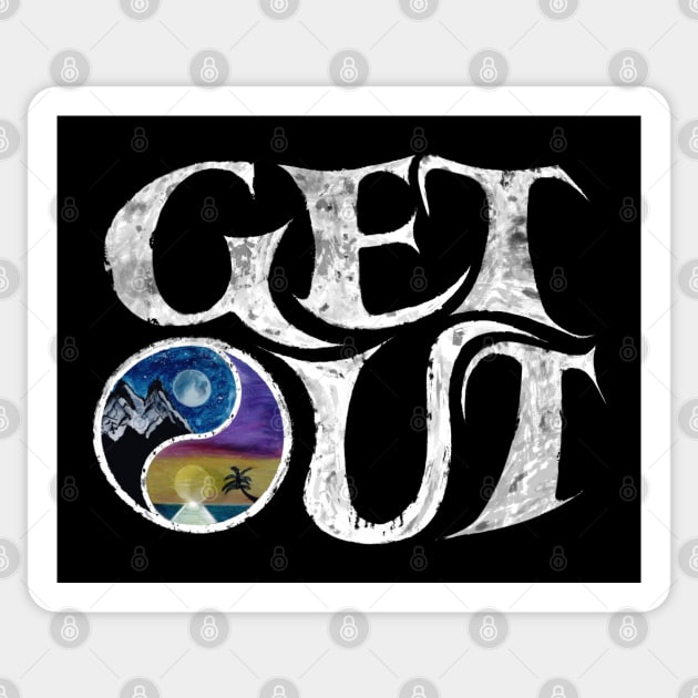 Get Out and Explore Wanderlust Yin Yang Mountains Oceans Moonrise Sunrise Sunset Sticker by BrederWorks